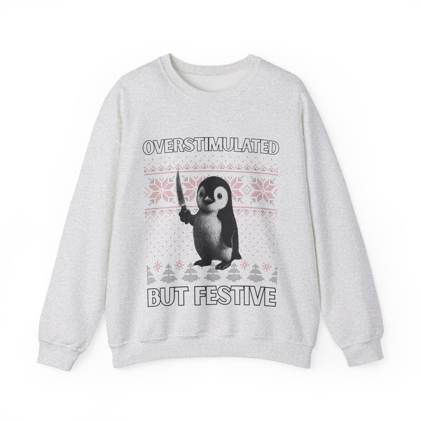 Überstimulierter, aber festlicher Pinguin-Weihnachtspullover