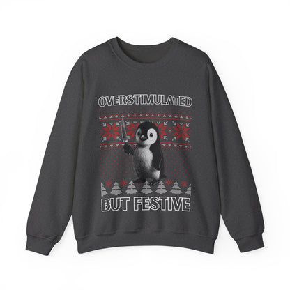 Überstimulierter, aber festlicher Pinguin-Weihnachtspullover