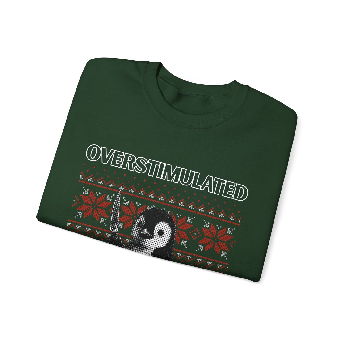 Überstimulierter, aber festlicher Pinguin-Weihnachtspullover