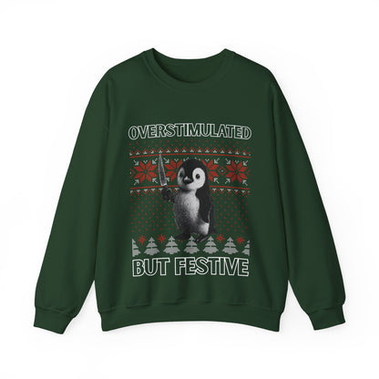 Überstimulierter, aber festlicher Pinguin-Weihnachtspullover