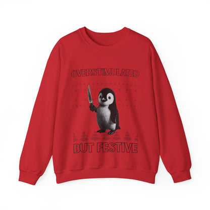 Überstimulierter, aber festlicher Pinguin-Weihnachtspullover