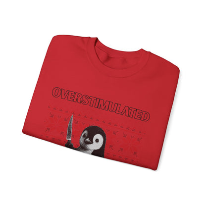 Überstimulierter, aber festlicher Pinguin-Weihnachtspullover